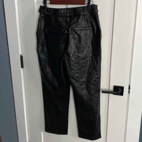 NWT Express Black Faux Leather Super High Rise Belted Ankle Pants - Picture 6 of 10